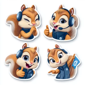 Set of 4 sticker sheets, cute cartoon squirrel tour guide, weari...
