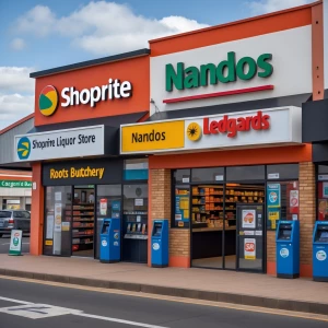 A small shopping centre with a Shoprite and a Shoprite liquor st...