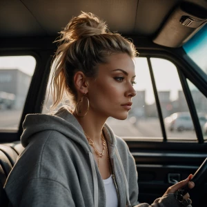 Hyper-realistic candid portrait of a woman using the photo provi...