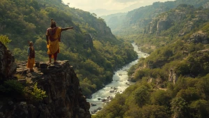 A cinematic symbolic scene showing Chhatrapati Shivaji Maharaj s...