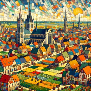 Medieval fields and cities inspired by Matisse