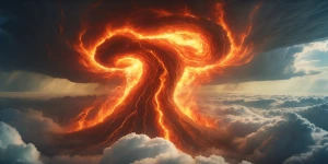 In a vintage aerial photograph, a tempestuous fiery elemental bl...