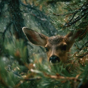 Heavy rain beginning to fall across Rocky Mountain meadow, baby...