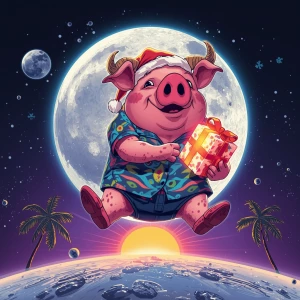 GTA Vice City loading screen panel: pig humanoid in Santa snout...