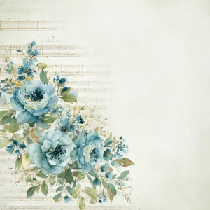 Edge-hugging bouquets of peacock-blue roses over layered music s...
