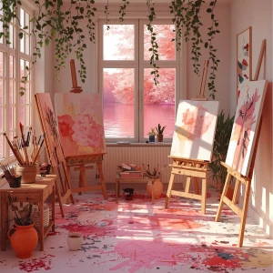 Step into the serene Pinkmist Atelier art studio, where the ambi...