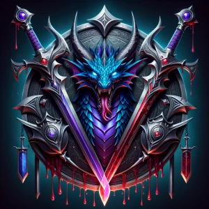 Highly detailed 3D emblem of a ferocious fantasy dragon crest, c...