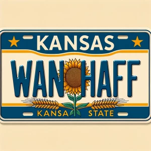 Design a custom Kansas vehicle license plate featuring the word...