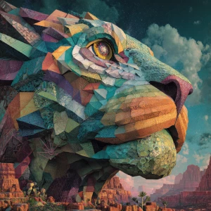 A mind-bending sphinx, its body a chaotic mashup of animal parts...