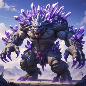 A monster with purple crystals growing out of it and has Sharp c...