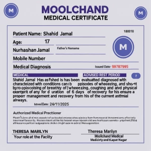 Moolchand Medical Certificate

Patient Name: Shahid Jamal
Age...