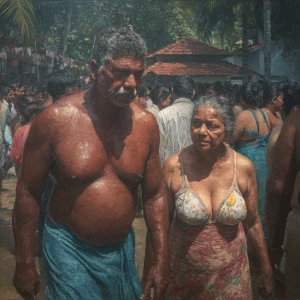 Hyperrealism, oil painting,a muscular beefy kerela man walking ,...