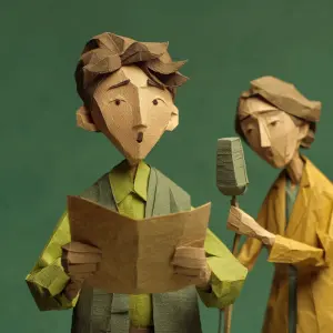 Origami Style, Paper Animation, boy expressively reads poetry, w...