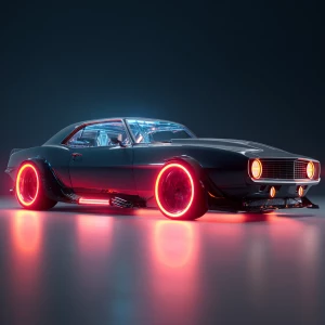 Generate an image of a futuristic muscle car retro vintage Camar...