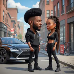 generate a caricature cartoon-style urban neighborhood: a few ni...