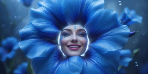 Create a hyperrealistic, macro image. Show a vibrant, cerulean b...