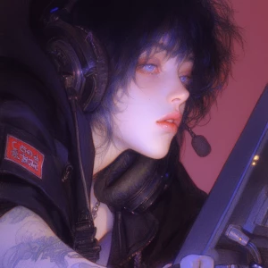 A woman with black hair and blue eyes is playing video games on...