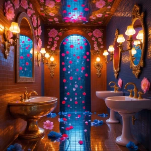 Create an image of "Bathroom 1 — Amber Bloom Washroom": Step int...