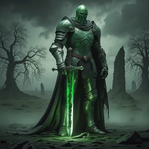 A colossal green knight stands alone in a cursed 5th-century Eng...