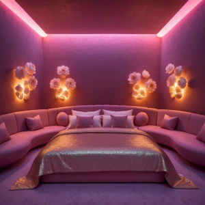 Guest Room 5 – Twilight Blush Room: A serene dreamscape painted...