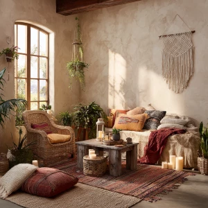 Create an ultra-realistic lifestyle editorial photo of a boho ae...