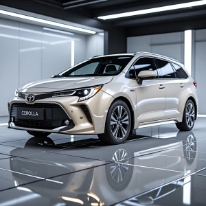 Ultra-realistic Toyota Corolla Grande 2026, glossy pearl-white c...