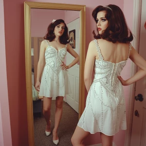 Generate a retro-style image of a popular bubbly brunette on Pro...