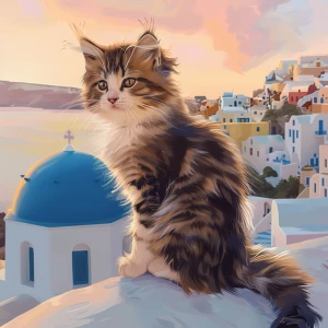 adorable fluffy kitten named Koko sitting on a white rooftop in...