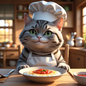 A cute grey short-haired tabby cat with soft grey stripes, big g...