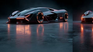 futuristic hypercar, full body shot of a single car, sharp angul...