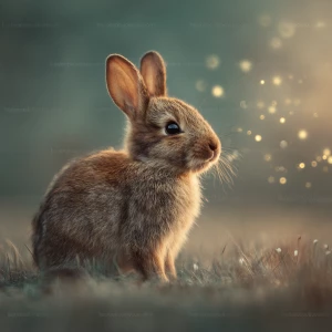 “baby rabbit sitting in soft morning meadow light, ultra-detaile...