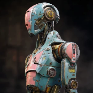 3d android robot in the style of cyberpunk full body portrait