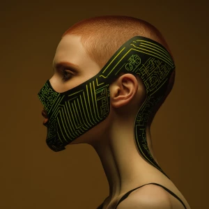 PROFILE PORTRAIT OF A redhead supermodel woman WEARING A HYBRID...