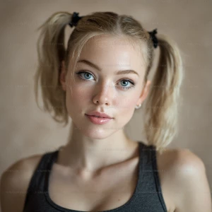 "Photorealistic 35mm half-body photograph of young Caucasian wom...