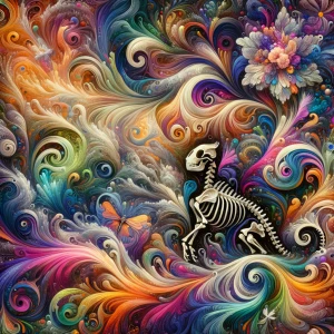 Cat skeleton, ecskeleton with many hidden figures, in the swirli...