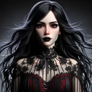Dark gothic 50 yr old Italian woman wearing black and red lace d...
