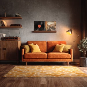 Create an ultra-realistic interior photograph of a retro 1970s i...