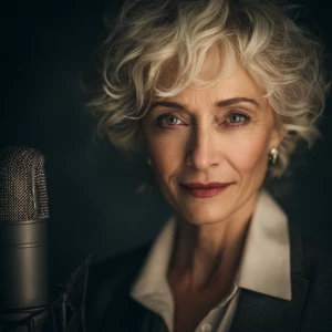 Generate an image of a sophisticated, mature British lady exudin...