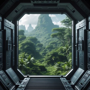 Generate an image depicting the view through a 2.5 times taller...