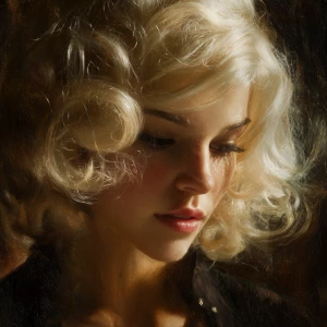 Create a close-up portrait of a person inspired by a blonde actr...