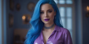 Hyper pregnant shiny kirlia long blue hair purple lipstick