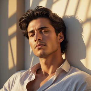 Ultra-realistic 4:3 fine-art portrait photograph of a naturally...