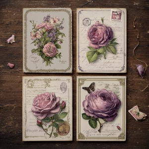 Victorian Mauve Rose Ephemera – 4 Cards (Antique Roses)
Print-r...