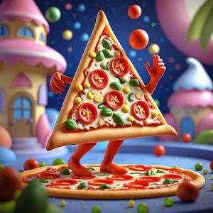 Une jolie pizza triangle vivante avec pied et main 3d dans un mo...