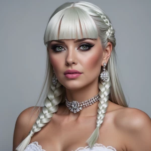 mature female, tall, Russian features, detailed platinum white b...