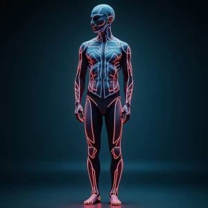 Design a cutting-edge, futuristic suit crafted from smart fabric...