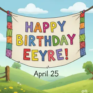 Banner states “Happy Birthday Eeyore!” 
April 25
(Cartoon style)