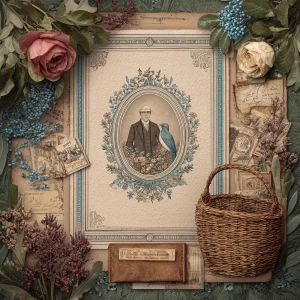 Print-ready junk journal page, A4 portrait full-bleed (approx. 2...