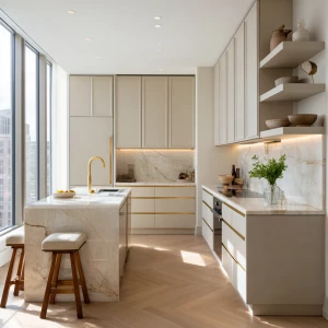 Ultra-realistic photo of a modern luxury kitchen inside the same...