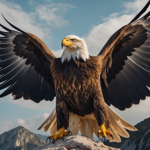 A big eagle spreading out feathers